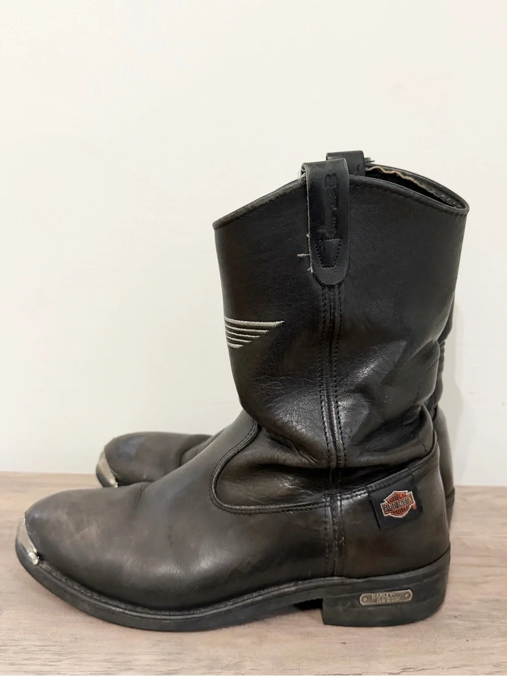 Harley Davidson 11.5 Motorcycles Embroidered Leather Vintage MADE in USA Boots